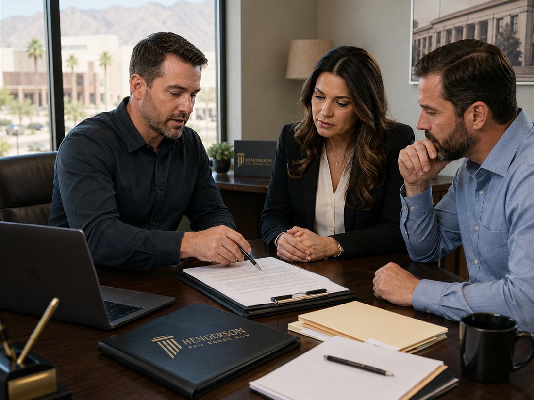 Henderson Bail Bonds Now agents reviewing an appeal bond case with a client